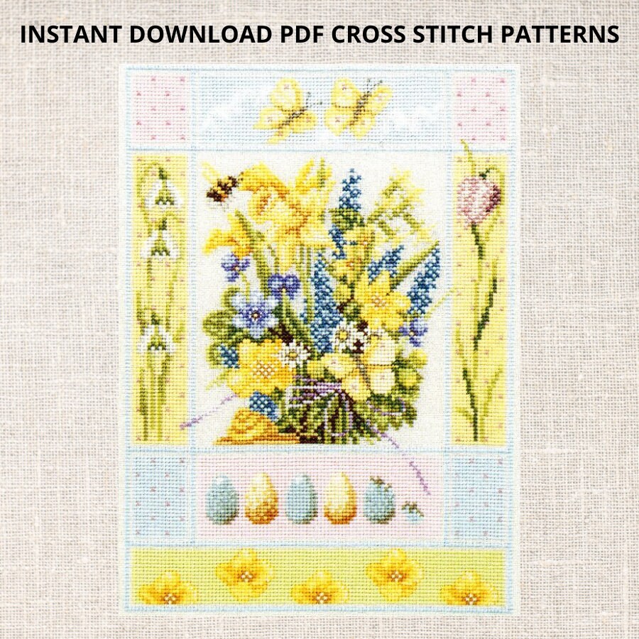 Cross Stitch PDF Pattern Easter Spring Sampler Cross Stitch Pattern ...
