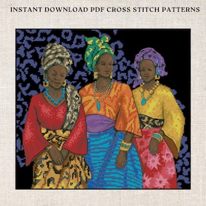 Cross Stitch PDF Pattern Three Yoruban Women | Cross Stitch Pattern | Instant PDF download