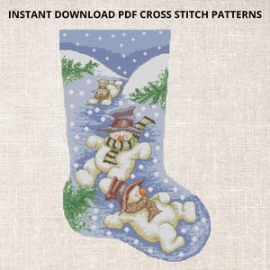 Schneemann Strumpf PDF Instant Download Stickmuster Weihnachtskreuzstichmuster PDF-Instant Download