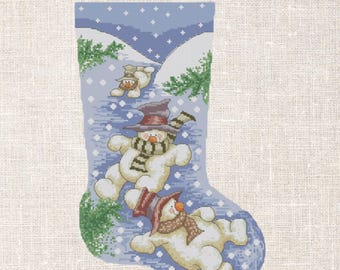 Snowman Stocking Cross Stitch PDF Pattern Christmas cross stitch pattern PDF Instant Download