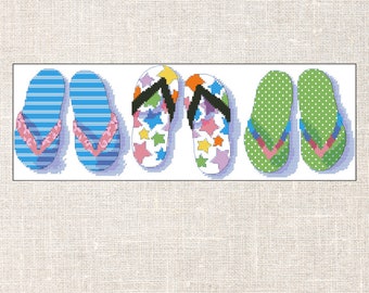 Cross Stitch PDF Pattern Flip Flop Frenzy Cross Stitch Pattern  Summer flip flops cross stitch pattern PDF Instant Download