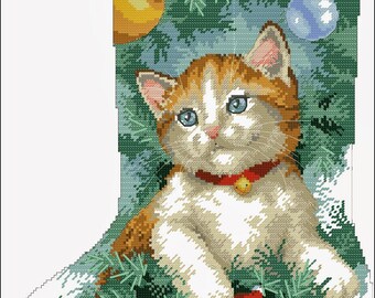 Sitting in the trimmings stocking Cross Stitch PDF Pattern , Christmas stocking Instant PDF download