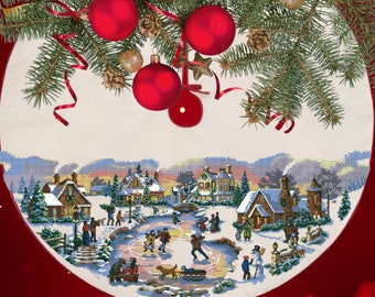 Cross Stitch PDF Pattern Skaters Village Tree Skirt Cross Stitch