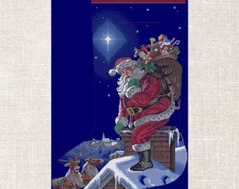 Rooftop Santa Stocking Cross Stitch PDF Pattern Christmas cross stitch Instant PDF download