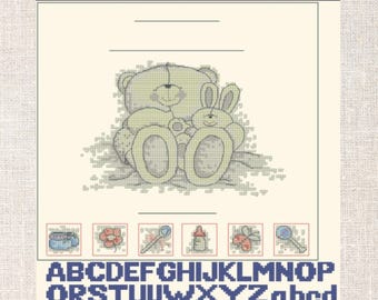 Blanc Birth Sampler Record Cross Stitch PDF with alphabet Baby Cross Stitch Pattern Instant PDF download