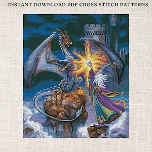 Cross Stitch PDF Pattern Magnificent Wizard Cross Stitch Pattern Dragon cross stitch pattern PDF Instant Download