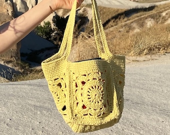 Knitted Tote Bag, Crochet Beach Bag, Hobo Bag, Macrame Bag, Crochet Tote Bag, Valentine's Day Gift, Gift for Girlfriend, Handmade Gift