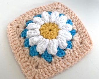 3D Daisy Grandma Square Häkelanleitung, einfache Häkelanleitung mit Schritt für Schritt Bild für Anfänger, Sommer-Häkelprojekte