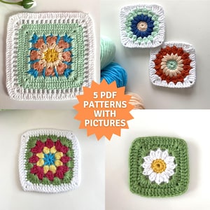 Crochet Granny Square Pattern PDF Bundle, Floral Crochet Patterns with Step by Step Picture Tutorial for Beginner to Intermediate Level
