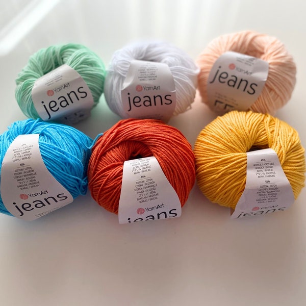 Weichstes Babygarn - YarnArt Jeans Baumwolle Polyacryl, ideal für Amigurumi-Puppen & Sommerstricken, kuscheliges Baumwollstrang-Geschenk