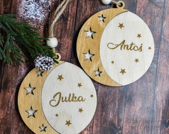 Wooden bauble with a name. Laser template. LASER bauble