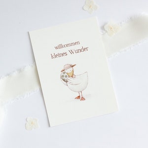 Baby Glückwunschkarte zur Geburt geschlechtsneutral, Watercolor Aquarell DIN A6 willkommen kleines Wunder
