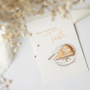 Postkarte Tarte DIN A6 Aquarell Watercolor zum Geburtstag, Einladung zu Kaffee und Kuchen, Tarte