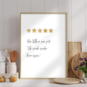 Poster &quot;The waiter was sweet&quot; | Funny kitchen poster with 5-star rating | Wall art with humor | Optionally with poster rail | Poster set