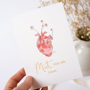 Postkarte Mut DIN A6 Aquarell Watercolor zur Prüfung, Abschluss Abitur Matura, Unternehmen gründen