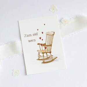 Karte zur Hochzeit, für Verliebte, zum Valentinstag oder Jahrestag, Watercolor Aquarell DIN A6 Dialekt bayerisch/österreichisch zam oid wern