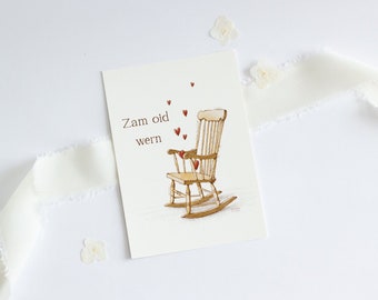 Karte zur Hochzeit, für Verliebte, zum Valentinstag oder Jahrestag, DIN A6 Dialekt bayerisch/österreichisch zam oid wern
