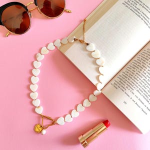 Trendy summer necklace, shell heart bead, handmade.