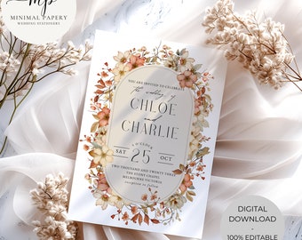 Boho Pampas Wedding Invitation, Digital Download, Editable Design, Canva Template, RUSD8