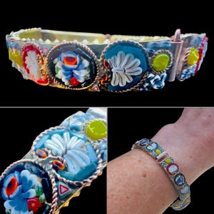 Antik 1930er Jahre Messing Micro Mosaik Millefiori Armband Italien Art Deco Venezianisches Glas Gestempelt