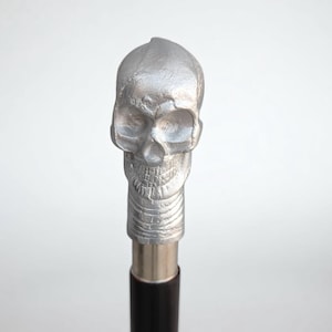Skull Walking Cane: Handmade Gothic Wooden Walking Stick with Silver Handle