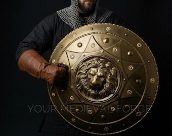 Escudo de león hecho a mano: armadura de guerrero espartano medieval, decoración de pared para cosplay