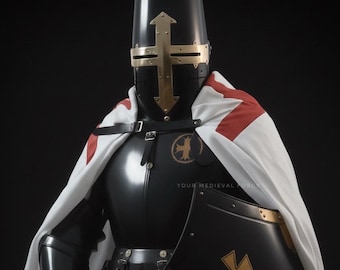 Handmade Black Templar Knight Armor Set | Medieval Crusader, LARP Cosplay
