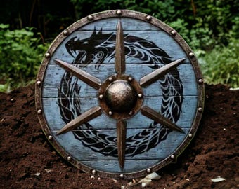 Handmade Viking Shield: Norse Dragon Ouroboros, LARP Cosplay Prop