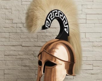 Handmade Greek Corinthian Helmet | Bronze Spartan Armor with Horsehair Crest