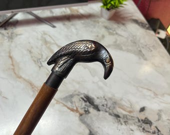 Bastón con cabeza de águila: mango de latón antiguo, bastón de madera de sheesham