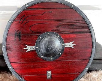 Handmade Red Viking Shield: Norse Decor, Cosplay, LARP