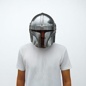 Mandalorian Helmet Replica – Metal Cosplay Prop – Star Wars Costume Collectible – Adult Wearable Armor