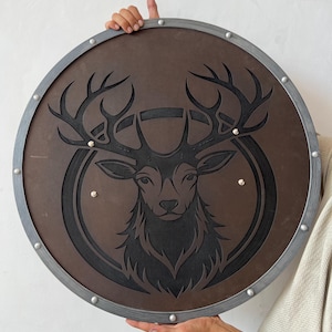 Engraved Stag Shield: Medieval Cosplay Armor, Viking Wall Decor