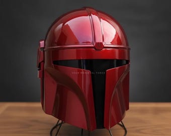 Red Mandalorian Helmet Display & Wearable | Star Wars Inspired Collectible | Sci-Fi Desk Decor | Helmet Replica Gift for Fans