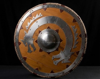 Handmade Viking Wooden Shield with Steel Boss | Medieval Round Shield | Norse Wall Decor | Viking Shield Replica