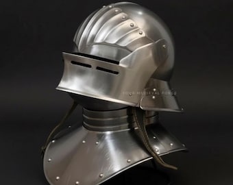 Hand-Forged Medieval Close Helmet – Renaissance Burgonet Armor | Steel Helmet for Cosplay, LARP & Display