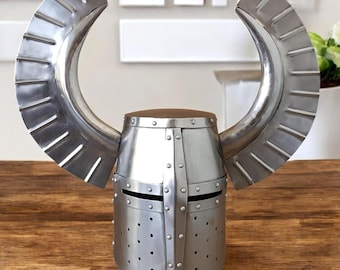 Handmade Viking Helmet with Horns: Medieval Knight Cosplay Armor