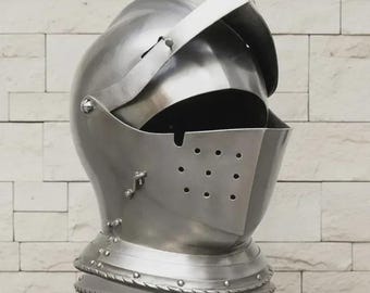 Medieval Gothic Knight Helmet | Wearable Steel Close Helmet Armor | Handmade Cosplay Collectible Display
