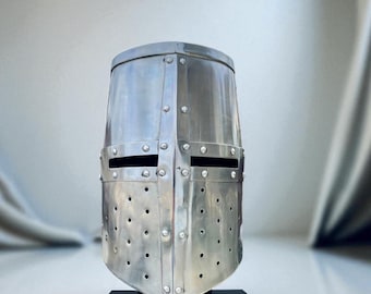 Handcrafted Templar Crusader Helmet: Polished Steel Knight Armor