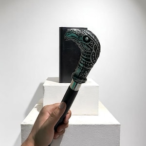 Eagle Head Walking Stick – Black Wooden Cane with Antique Aluminum Handle, Handmade Mobility Aid, Unique Gift for Him, Gothic Cane