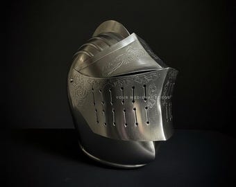 Hand Engraved Knight Helmet | 18 Gauge Steel, Wearable Armor
