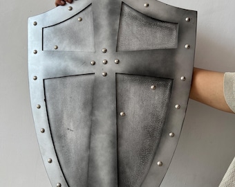 Handmade Knight Templar Shield: Medieval Crusader Wall Decor, Cosplay LARP Armor