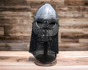 Handcrafted Viking Chainmail Helmet – Norse Warrior Reenactment & Cosplay Armor | Medieval LARP Helmet