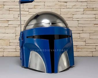 Handmade Blue & Silver Mandalorian Helmet | Jango Fett Style Cosplay Prop