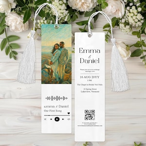 Musical Gift For Guests, Personalized Save The Date Bookmark, Custom Wedding Song Favor, Double-Sided Bookmark for Guest with Photo