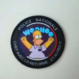 Ecusson à velcro, humouristique, Homer les Simpson, Police Nationale Française, Force de l'ordre image 1