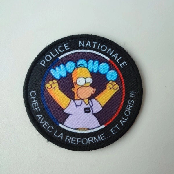 Ecusson à velcro, humouristique, Homer les Simpson, Police Nationale Française, Force de l'ordre