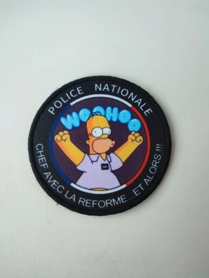 Ecusson à velcro, humouristique, Homer les Simpson, Police Nationale Française, Force de l'ordre image 1