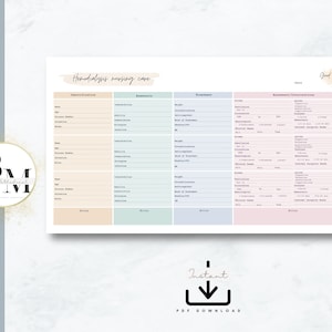 May include: A printable hemodialysis nursing care chart with sections for identification, assessment, and treatment. The chart has a pastel color scheme and includes the text "Instant PDF Download."