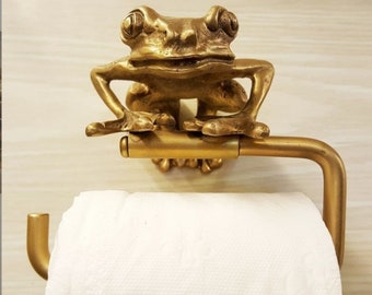 Thai Vintage Brass Frog Tissue Paper Holder for Bathroom Décor - Resort Home Collection